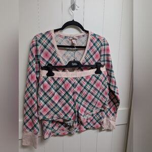 Victoria's Secret Pink and Green Plaid Thermal Pajama Set, Large